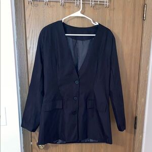 Classic Black Blazer with V-Neck Design